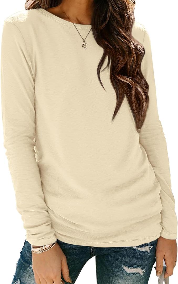 ATHMILE Womens Long Sleeve Shirts Basic Tee Fall Trendy Spring Top Business Casual Beach Vacation Workout 2026 Fashion (XX-Large, Cream)