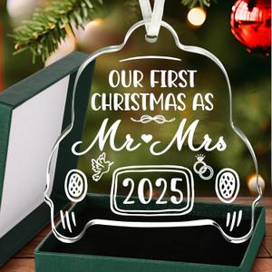 First Christmas Married Ornament 2025, Our First Christmas As Mr & Mrs Gifts, Personalized Wedding Gifts for Couples, Glass Holiday Tree Decorations for Newlyweds  Stocking Stuffer