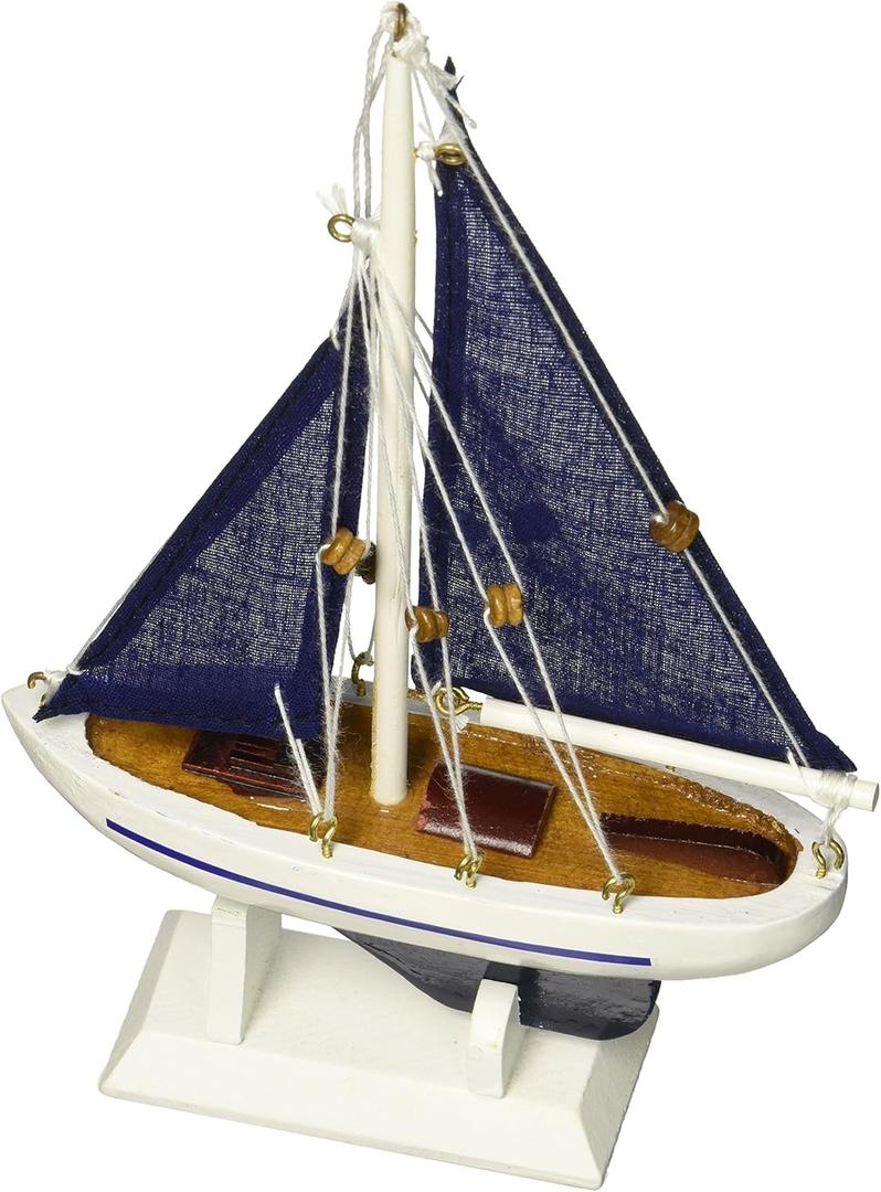 Hampton Nautical Blue Sailboat with Blue Sails Christmas Tree Ornament 9" - Model Boat - Nautical Christmas Tree Decoration