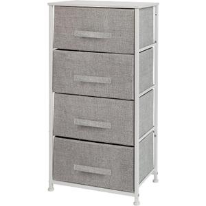 Flash Furniture Harris 4-Drawer Storage Chest of Drawers, Modern Bedroom Dresser with 4 Easy Pull Fabric Drawers and Engineered Wood Top, Light Gray, 11.8"D x 17.8"W x 37.3"H