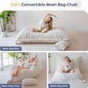 MAXYOYO Giant Bean Bag Chair with Pillow, 3 in 1 Convertible Bean Bag Chair for Adults with Removable Cover, Floor Cushion Stuffed Floor Lounger for Living Room Bedroom, Beige
