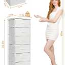 Mifuro Tall Dresser for Bedroom with 6 Drawers, Vertical Storage Organizer Tower, Chest of Drawers with Fabric Bins, Steel Frame, Wood Top for Bedroom, Closet, Entryway- White
