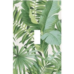 Green Tropical Palm Leaves Decorative Single Toggle Decorator Light Switch Cover Plate 1-Gang Summer Nature Hawaiian Plant Greenery Banana Leaf Electrical Receptacle Face Outlet Plug Wall Plate Cover