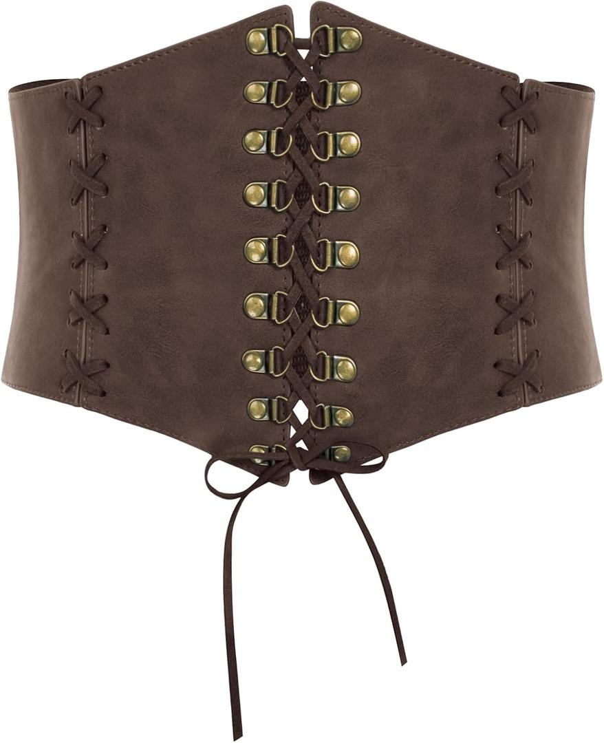 Scarlet Darkness Women Wide Belt Elastic Waist Belt Lace-up Corset Belts for Dress (Medium, Coffee)