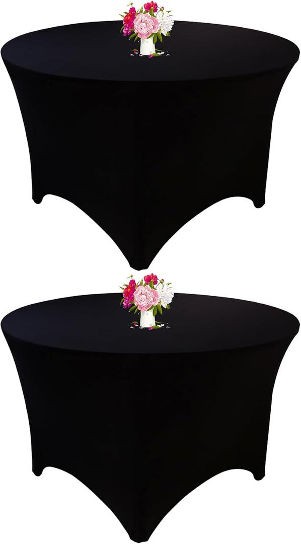 2 Pack 5FT Round Spandex Tablecloth 60" Round Elastic Table Cover Washable Wrinkle Resistant Fitted Table Cloth for Wedding Party Birthday Banquet Bar Events(Black)