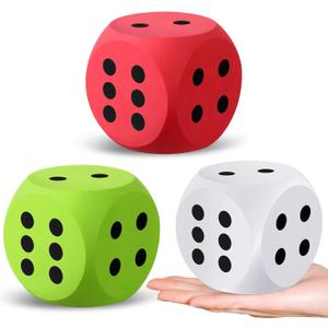 Shappy 3 Inches Foam Dice Fun Filled Large Educational Toy Kawaii Giant Decorative Eva Foam Jumbo Dice Big Square Building Blocks for Board Game Nights Learning Sessions(Red Green White,3 Pcs)