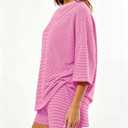 MSBESYOR Women 2 Piece Striped Lounge Set Short Sleeve Pajamas Shorts Sets Large, Pink 