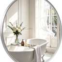 Round Bathroom Mirror 30 Inch Nickel Circle Mirror for Over Sink | Curved Inner-edge Brushed Nickel Frame, HD Clear Reflection, Anti-rust Aluminum Alloy, Easy Install for Bathroom Vanity