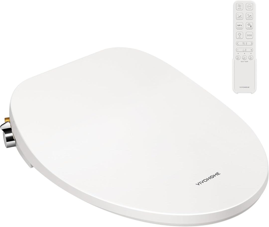 VIVOHOME Smart Heated Bidet Toilet Seat with Remote Control, Self-Cleaning Dual Nozzles for Rear and Front Cleansing, Adjustable Temperature Settings with Warm Air Dryer, Soft Close Lid, Nightlight