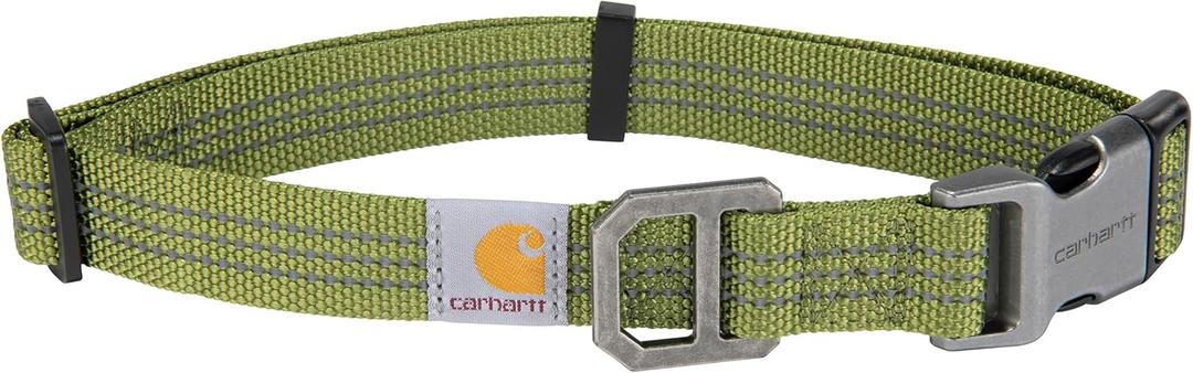 Carhartt Fully Adjustable Nylon Webbing Collars for Dogs, Reflective Stitching for Visibility, Light Moss (Nylon Webbing), Large