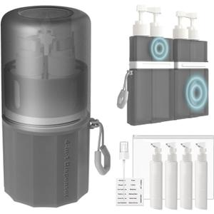 4 in 1 Travel Dispenser Bottle, TSA Approved Refillable Shampoo and Conditioner Bottles Set with Suction Cup for Smooth Walls, Travel Size Toiletries Container for Body Wash/Lotion.(Grey) (Gray)