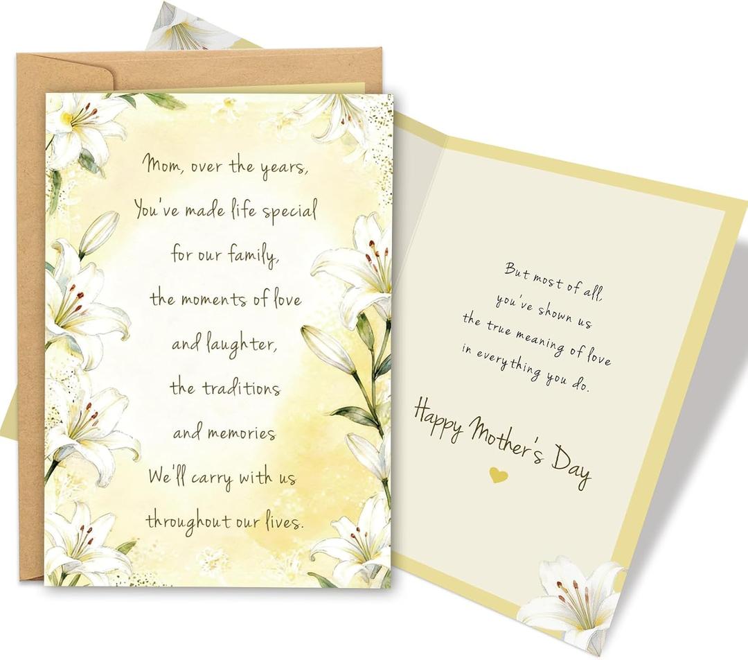 Sweet Floral Mother's Day Card for Mom, Mother's Day Card Gift from Son Daughter, Happy Mothers Days Cards for Her