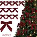 Christmas Decorations - Christmas Bows - 24 Pcs 7 x 6 inch Medium Wine Red Velvet Bows for Christmas Tree - Burgundy Xmas Ribbon Ornaments - Home Decor for Wreath Garland Gift Wrapping Wedding Party