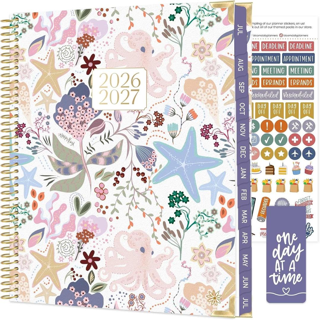 bloom daily planners HARDCOVER Planner 2026-2027 (8.5" x 11") Academic Year (July 2026 - July 2027) - 13 Months Task Goal Planner for Women - Monthly & Weekly Agenda Book - Seaside Whimsy
