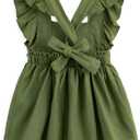 Curipeer Little Girl Cotton Linen Dress with Smocking Casual Dress Sleeveless for Spring Summer 1-8 Years (Green, S)