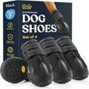 Waterproof Dog Shoes - Stylish Designed Shoes for Dogs - Dog Boots with Non-Slip Rubber Bottom Protects Paw from Hot or Cold Pavement, Dog Booties with Reflective Straps for Dogs Safety, Puppy Shoes Black, Size 7: 2.99"Width 2.95"Length