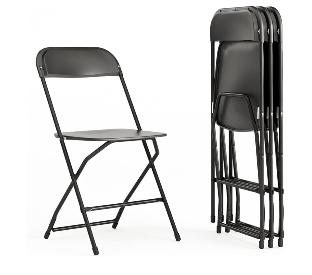 Flash Furniture Hercules Series Plastic Folding Chairs for Parties and Weddings, Stackable Commercial Event Seats with 650-lb. Static Weight Capacity, Set of 4, Black