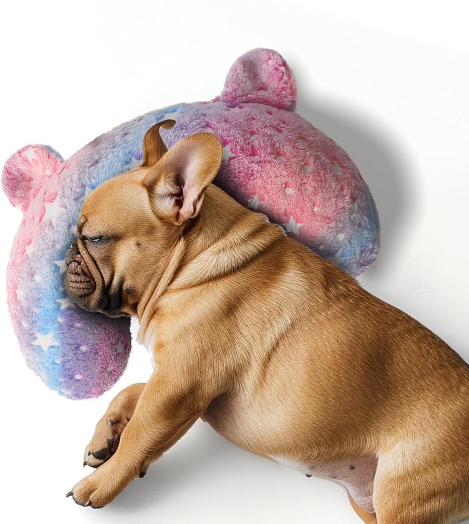 Dog Pillows for Medium Dogs, Glow in The Dark Soft Neck Pillow, U-Shaped Pillow for Cat and Dog, Machine Washable Toy & Birthday Gift (Glow Pink, M)