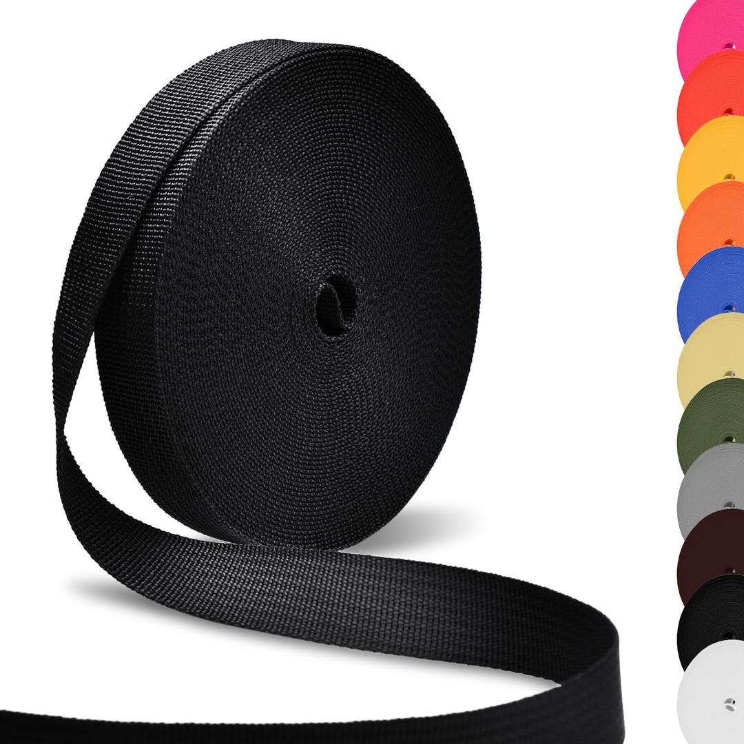CooBigo Polypropylene Webbing Strap 3/4" Durable Poly Strapping 12 Yards 3/4 inch Wide Webbing Strap for Backbag,Pool Solar Cover,DIY Crafting,Pet Collar,Outdoor Gear, Black