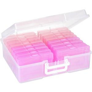 4x6 Photo Storage Cases, 16 Inner Plastic Craft Storage Container, Acid-Free Box for Pictures, Crafts, Scrapbooking, Photo Keeper with Handle (Pink)