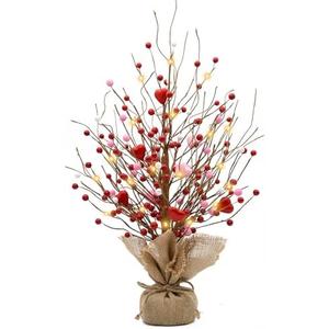 nuvagiki Artificial Valentine's Day Tree Decor - 20 Inch 20 LED Lights Red & Pink Valentine's Day Table Centerpieces for Valentines Day Decorations Indoor, Valentine Tree Valentine Table Decorations