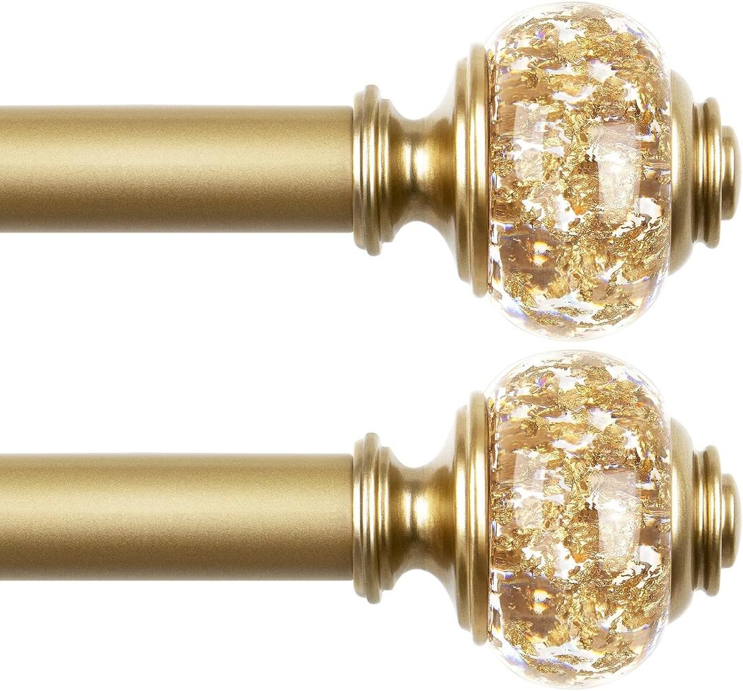2 Pack Curtain Rod 32 to 58 Inches (2.6-4.8ft), USFOOK 7/8 Inch Telescoping Splicing Curtain Rods for Windows 20 to 54 Inch, Luxury Gold Decorative Drapery Rods for Home with Translucent Finials