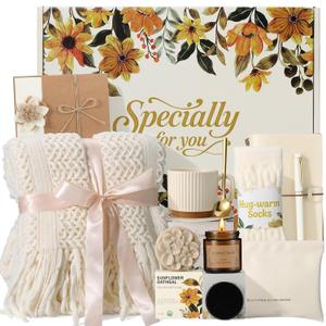 Mothers Day Gift for Mom Wife Grandma Sister Friend - Self Care Gifts for Women Birthday Gift, Get Well Soon Sympathy Gift Baskets for Women Care Package, Thinking of You Inspirational Gifts for Women, Ivory Gift Set