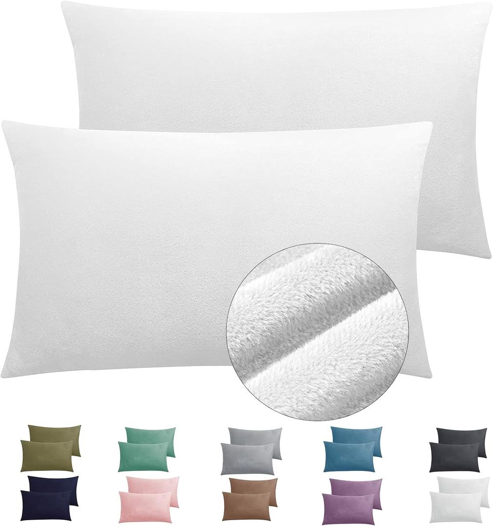 2 Pack Zippered Velvet Queen Pillowcases, Super Soft and Cozy Luxury Fuzzy Flannel Pillow Cases with Zipper, 20x30 Inches, White 2 Pack Zippered Velvet Queen Pillowcases, Super Soft and Cozy Luxury Fuzzy Flannel Pillow Cases with Zipper, 20x30 Inches, White