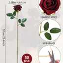Coferset 50pcs Burgundy Artificial Roses Flowers in Bulk,Velvet Fake Rose with Long Stem Realistic Artificial Roses for Wedding Bouquets, DIY Centerpieces, Romantic Home & Party Decorations