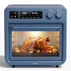 SMIRLY Digital Air Fryer Toaster Oven Combo, 25L Convection Countertop Oven, 10-in-1 Multi-Function Fits 12" Pizza & 6 Slices of Toast, Stainless Steel, Blue
