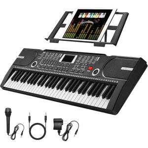 61 Key Keyboard Piano, Portable Electronic Keyboard Piano for Beginners with Speakers, Microphone, Sheet Music Stand, 100 Voices, 100 Rhythms, Digital Music Keyboard Built-In Speakers, 30 x 9x 2.5 inch