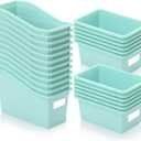 Harloon 24Pcs Plastic Book Bins for Classroom with Labels Back to School Durable Book and Binder Holder and Cubby Bin Storage Bins Vertical Books Organizer for Home Office Organization(Light Green)