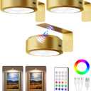 EZVALO Picture Lights for Wall, 2000mAh Rechargeable Battery Magnetic Poster Lights with 2 Color Temps & 12 RGB, Remote Dimmable Timer Painting Light, Wall Decor Light for Art Display, Frame (3 Pack) (Gold)
