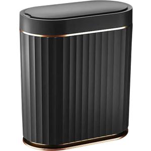 ELPHECO Black Bathroom Trash Can with Lid 2 Gallon Sensor Trash Bin, Automatic Narrow Garbage Can, Waterproof Smart Trash Can, Slim Motion Sensor Waste Bins for Bathroom, Living Room, Office