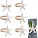 6pcs Starfish Napkin Rings, White Sea Star Nautical Napkin Ring Holders Rustic Serviette Buckles for Crafts Dinning Dinner Table Summer Party Banquet Wedding Coastal Beach Holiday Cloth Decoration