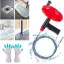 Drain Snake Flexible Steel Drain Auger With Drill Adapter Manual Or Powered Toilet Snake for Bathtub Drain, Bathroom Sink, Kitchen Cleaning with Gloves(30ft/9M-Red), 30ft/9M Stainless Steel Cable