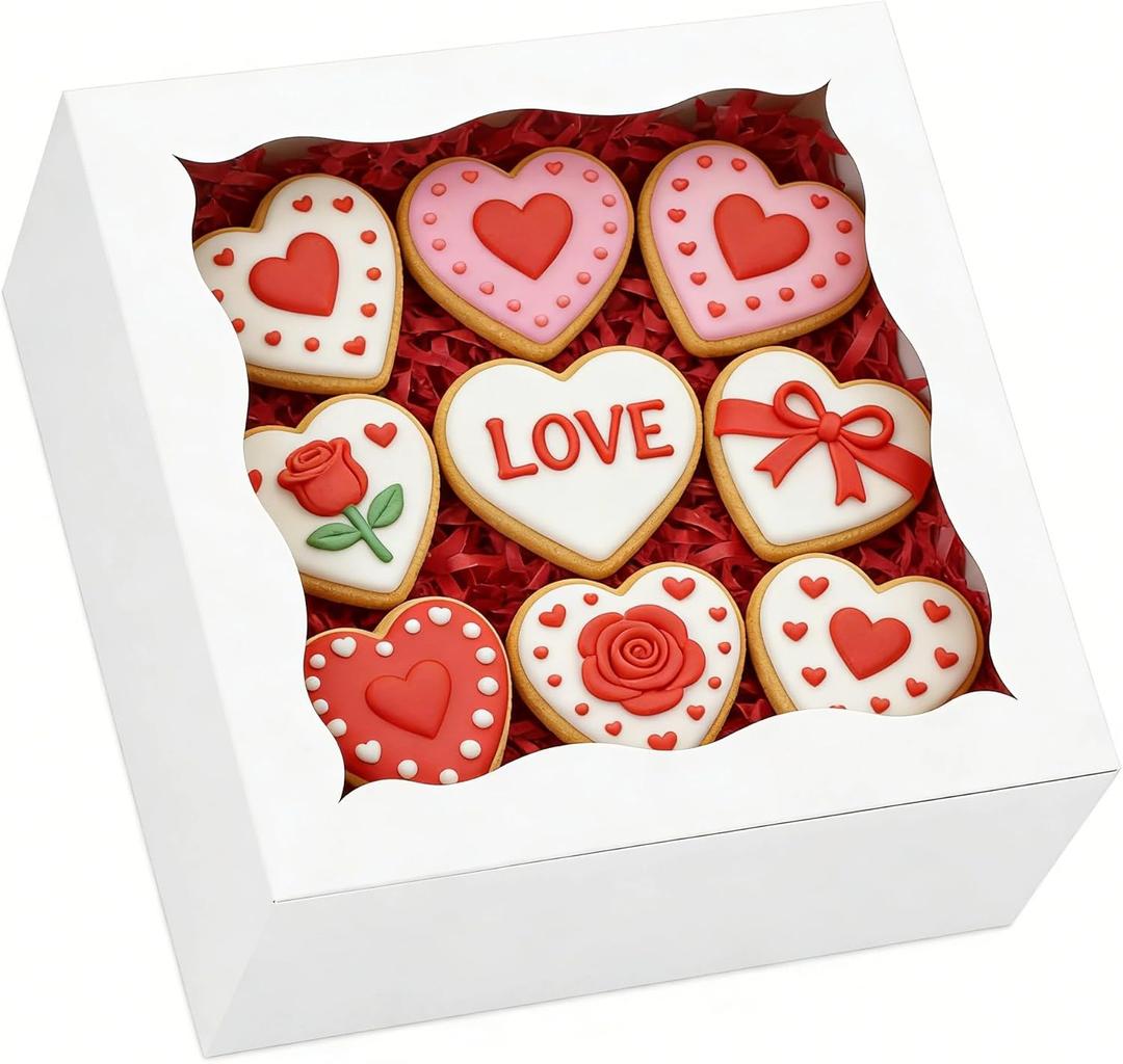 20pcs Cookie Boxes with Window 6x6x3 Inch Bakery Boxes Treat Box Chocolate Strawberries Box for Wedding Favors Party Birthday Favors Graduation - White