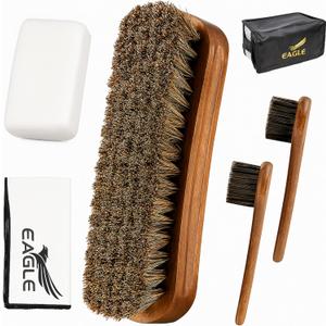 Eagle Shoe Shine Brush Kit 5-Piece Leather Care Set with Horsehair Brush, Daubers, Shine Sponge & Polishing Cloth for Shoes, Boots, Bags & Accessories