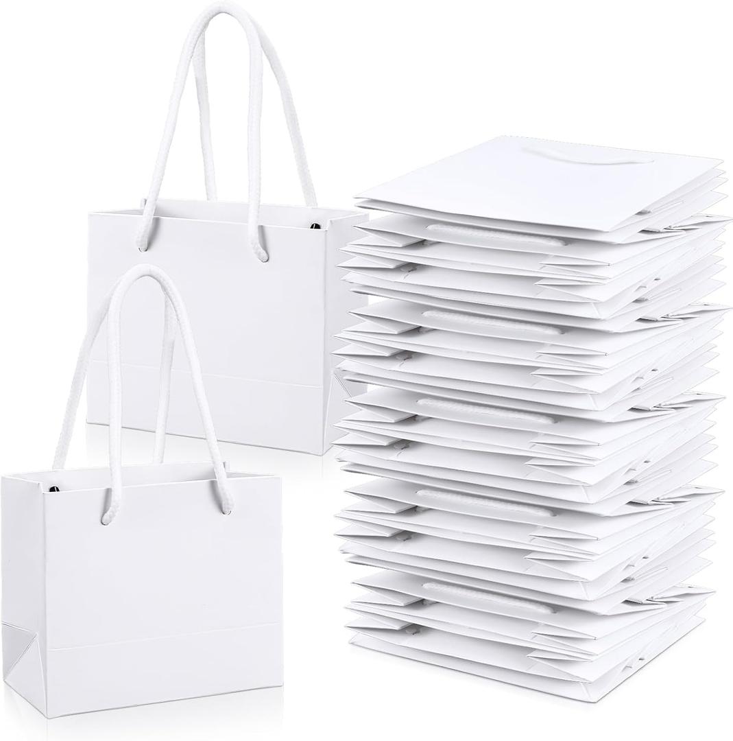 40Pcs Mini White Gift Bags with Handles, Extra Small Gift Bags Bulk, Thicken Mini Paper Goodie Shopping Bag for Card Father Wedding Baby Shower Favor Birthday Party Wrapping Supplies(4 x 5 x 2 Inch)