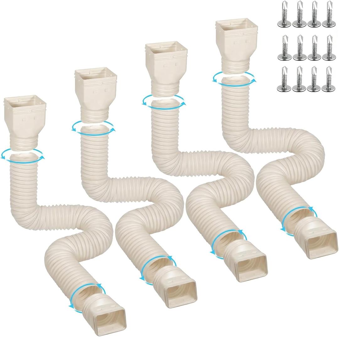 4 Pack Gutter Downspout Extensions for Rainwater Drainage, 4” Diameter Thickened Flexible Downspout Extender Extendable from 21" to 67"(Limestone)