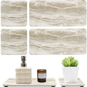 Set of 4 Drying Stone for Kitchen Counter Soap Tray Ceramic Bathroom Sink Trays Hand Soap Dish Stone Quick Dry Mat Toothbrush Sponge Holder Kitchen Sink Caddy Diatomite Coaster Bathroom Trays