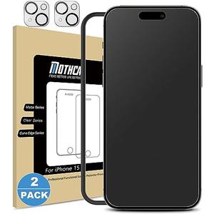 Mothca 2 Pack Matte Glass Screen Protector for iPhone 15 [6.1 inch] + 2 Pack Camera Lens Protector, Anti-Glare & Anti-Fingerprint Case Friendly Tempered Glass Film, Bubble Free, Smooth as Silk