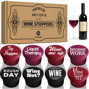 Funny Silicone Wine Stopper Set of 8  Must-Have Wine Accessories & Perfect Wine Gifts for Women & Men  Airtight & Reusable