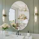 JIINGYO Frameless Oval Mirror, 24"x32" Oval Beveled Bathroom Mirrors