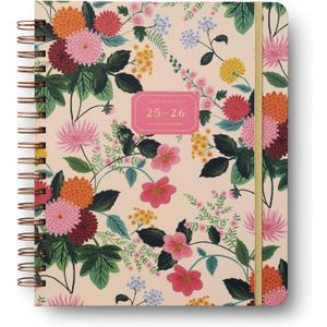 RIFLE PAPER CO. 2026 Dahlia 17-Month Academic Hardcover Spiral Planner, Aug. 2025 - Dec. 2026, 10" L x 8.5" W, Weekly and Monthly Pages, Inspirational Quotes, Stickers, Illustrated Pocket Folder