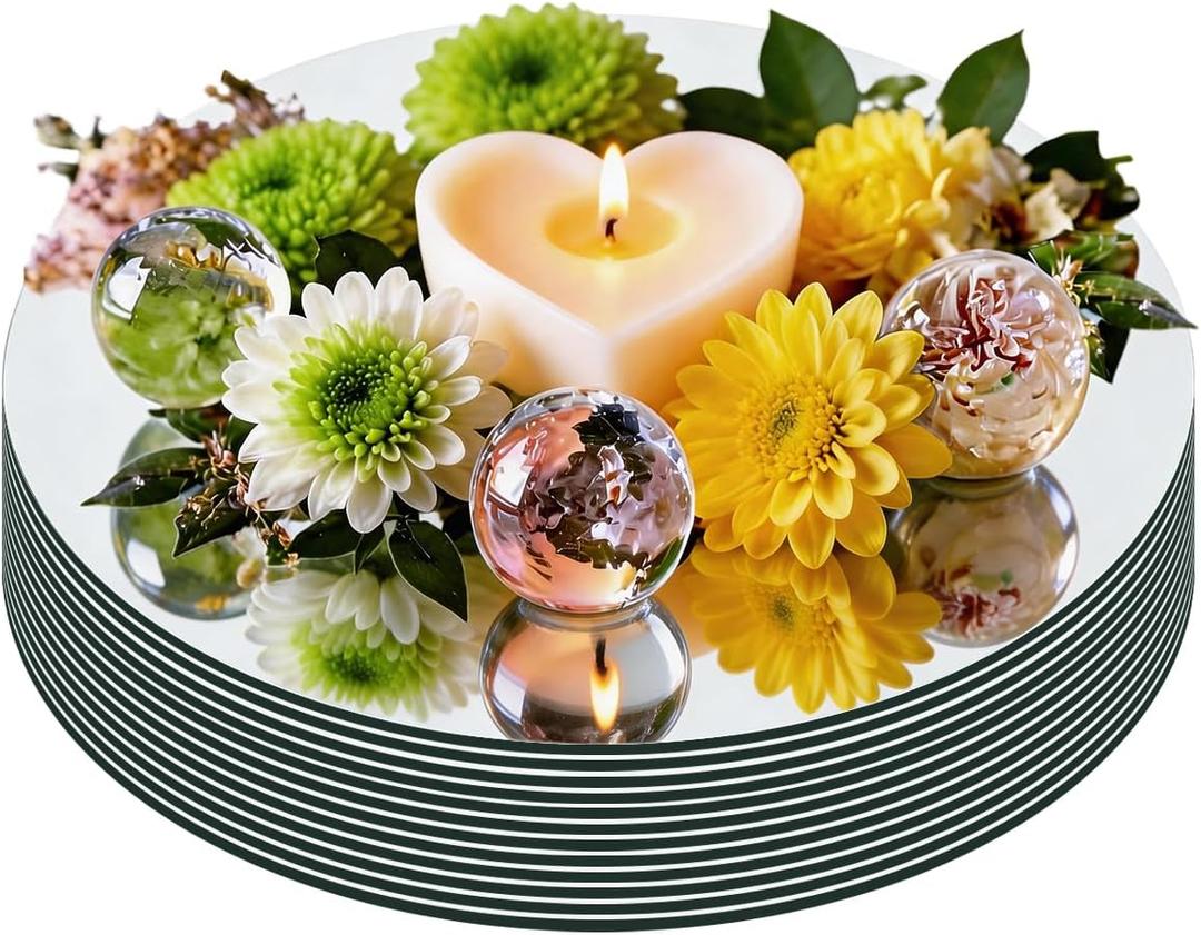 10PCS 12inch Round Mirror Centerpieces for Tables Decorations, 2mm Acrylic Circle Mirror Trays Candle Plate Mirror Tiles for Craft, Birthday Graduation Wedding Table Decorations