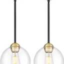 Emak Modern 8 Inch Glass Pendant Lights Kitchen Island, 2 Pack Black and Gold Pendant Light Fixtures, Farmhouse Globe Island Lights for Kitchen, Dining Room, Bathroom, PL121-BKBGD-CG-2PK