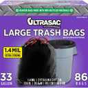 Ultrasac Black Large Heavy Duty Drawstring Trash Bags 33 Gallon 1.4 MIL, 33.5" x 38" - Pack of 86 - For Home, Commercial, Construction, & Outdoor