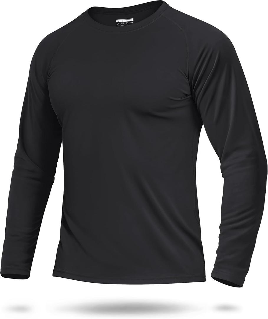 Boladeci Men's UPF 50+ Sun Protection UV SPF Shirts Long Sleeve Lightweight Quick Dry Swim T-Shirts Rash Guard (Black, S)