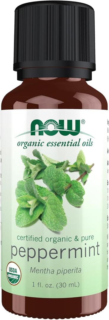 NOW Essential Oils, Organic Peppermint Oil, Invigorating Aromatherapy Scent, Steam Distilled, 100% Pure, Vegan, Child Resistant Cap, 1-Ounce (1 Fl Oz (Pack of 1))